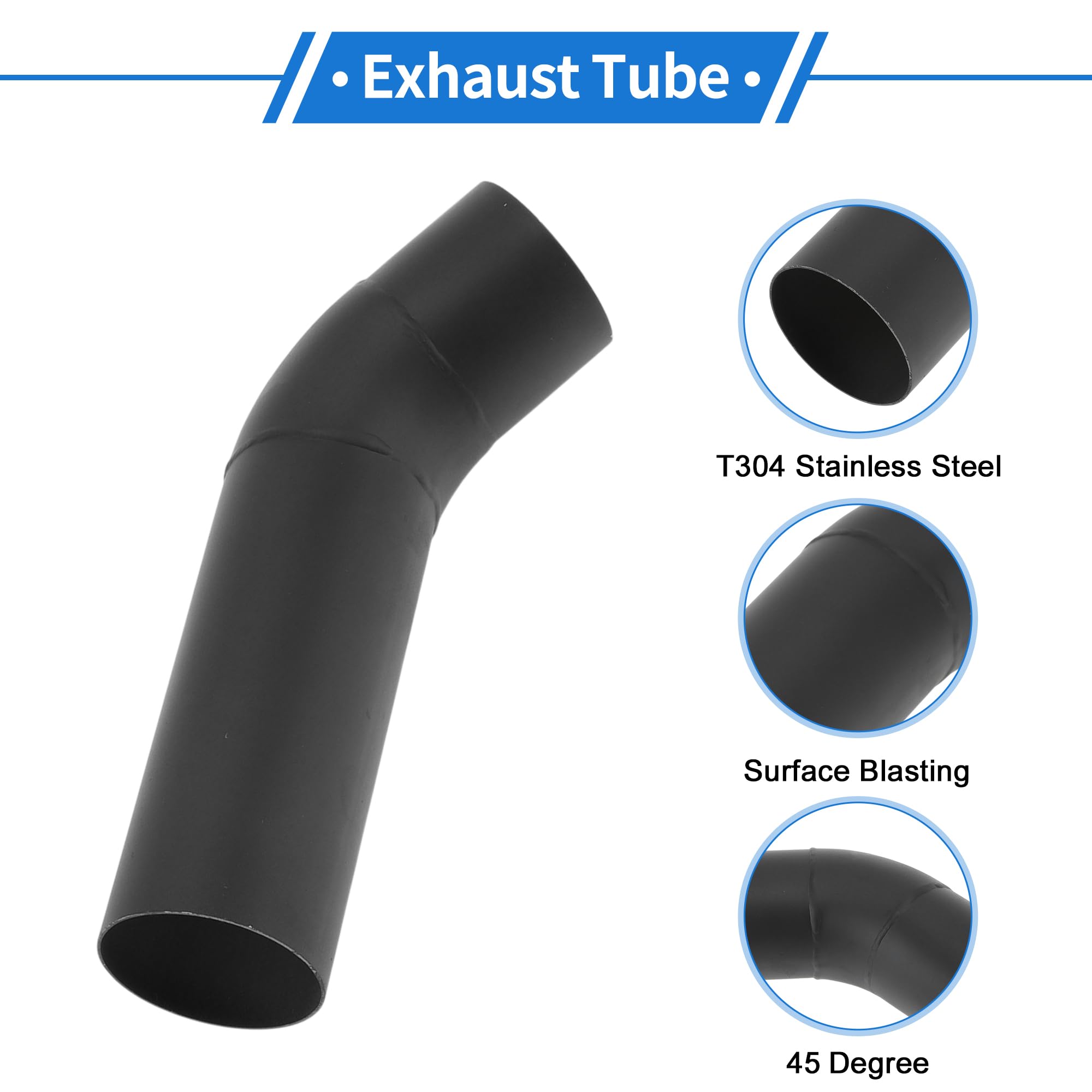 2" OD 45 Gradi Mandrino Curva Gomito Tubo di Scarico in Acciaio Inossidabile T304 Sabbiatura Nera, 1 Pezzo