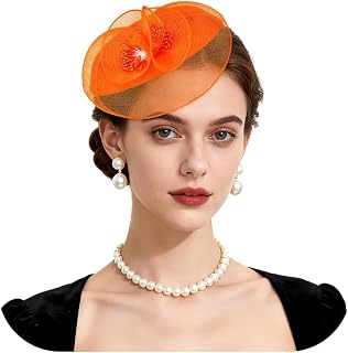 LOREMOW Women's Fascinator Hats - Flower Mesh Pillbox Tea Party Hat with Hair Clip for Church Wedding Vintage Style