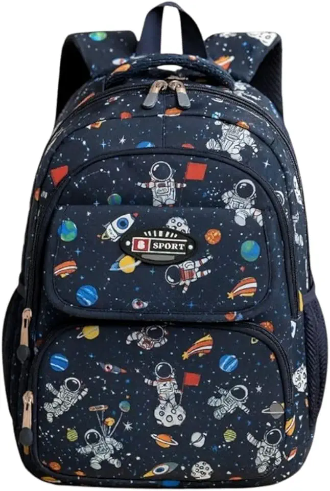 Mochila Escolar Infantil Astronauta Impermeável Design Espacial Espaçosa Menino Ótimo Acabamento Costura Reforçada Alta Durabilidade