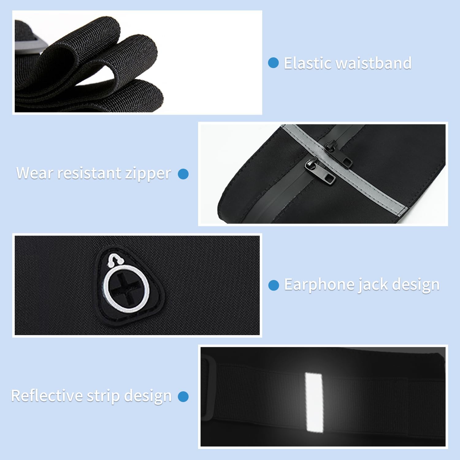 Slim Running Belt Sport Fanny Pack, Reflective Waist Pack, Waterproof Phone Holder, Jogging Pouch for Phone Money, Black - Image 5