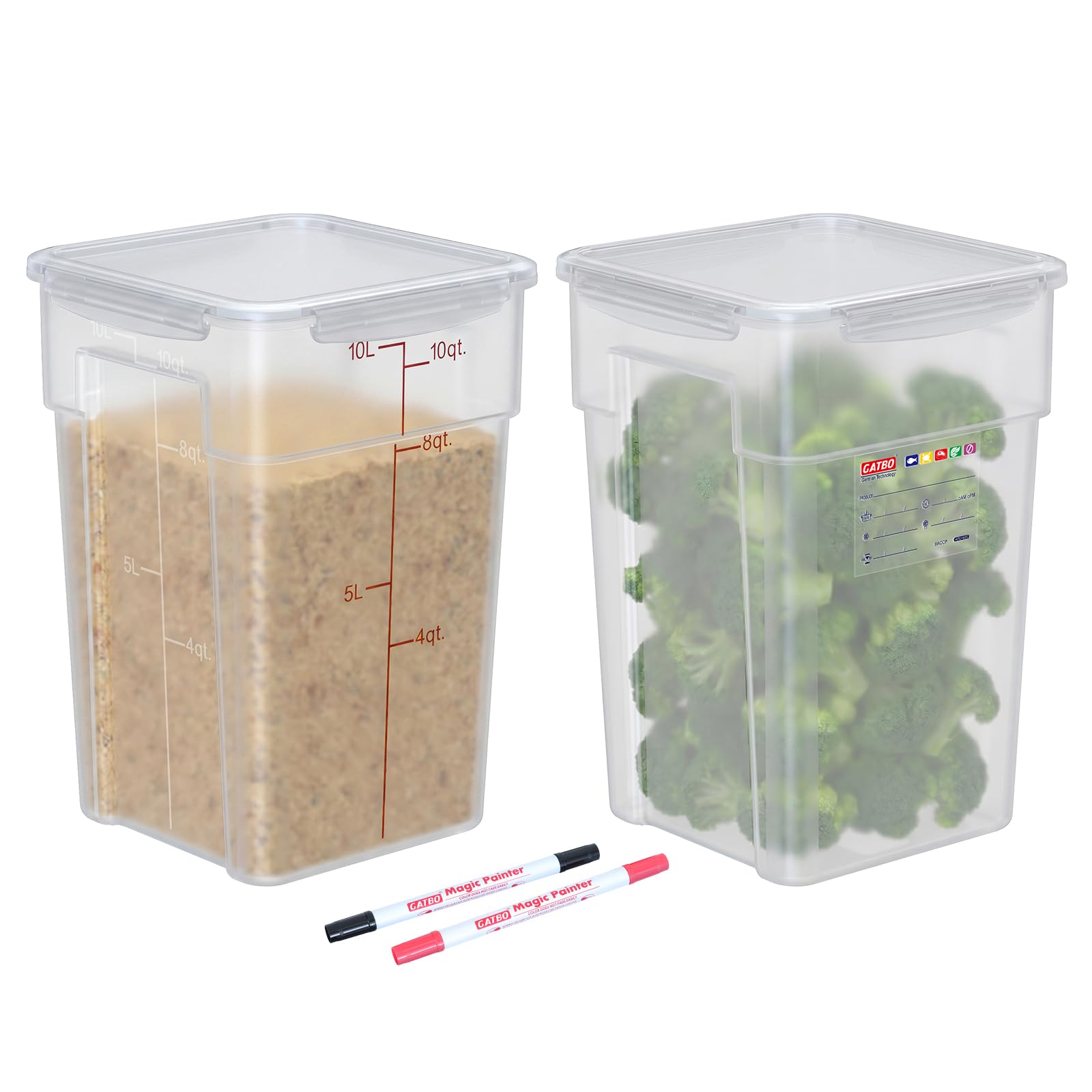 GATBO 10L Commercial Food Storage Containers, Set of 2 with Lids and Handle