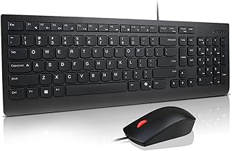 Lenovo Essential Wired Keyboard + Mouse Combo - USB, Compact Layout with Keyboard, Ergonomic Mouse 1600 DPI, Anti-Splash Design, Copilot Key - Black