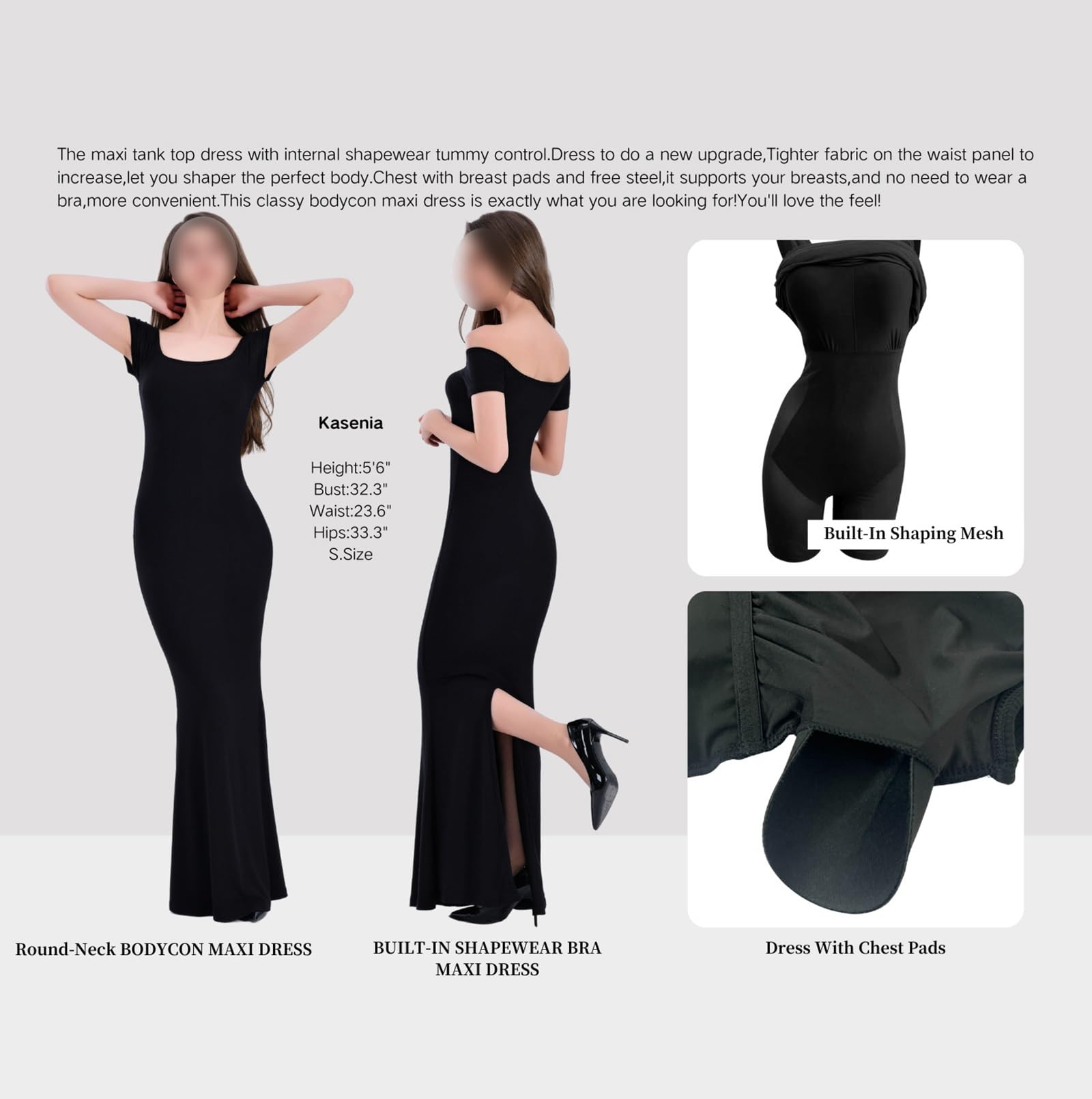 HLTYGWX Vestido Lencero Moldeador para Mujer, Vestido Largo con Control de Barriga y Abertura en la Espalda