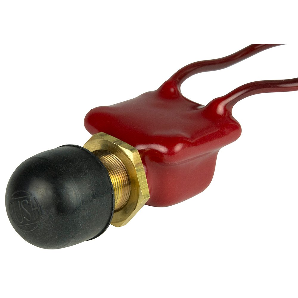 BEP Switch Push Button Off-(ON) 6-36V DC 10A Wire Leads 16 AWG PVC Coated Rubber Cap