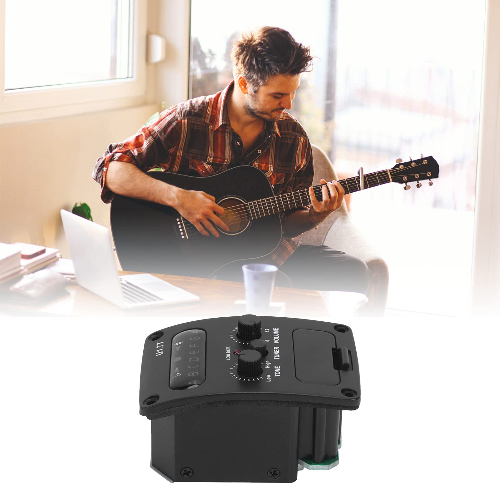Generic Przetwornik Ukulele z funkcją Tunera i kontrolą Fazy Idealny do Poprawy Brzmienia Gitary (BLACK)