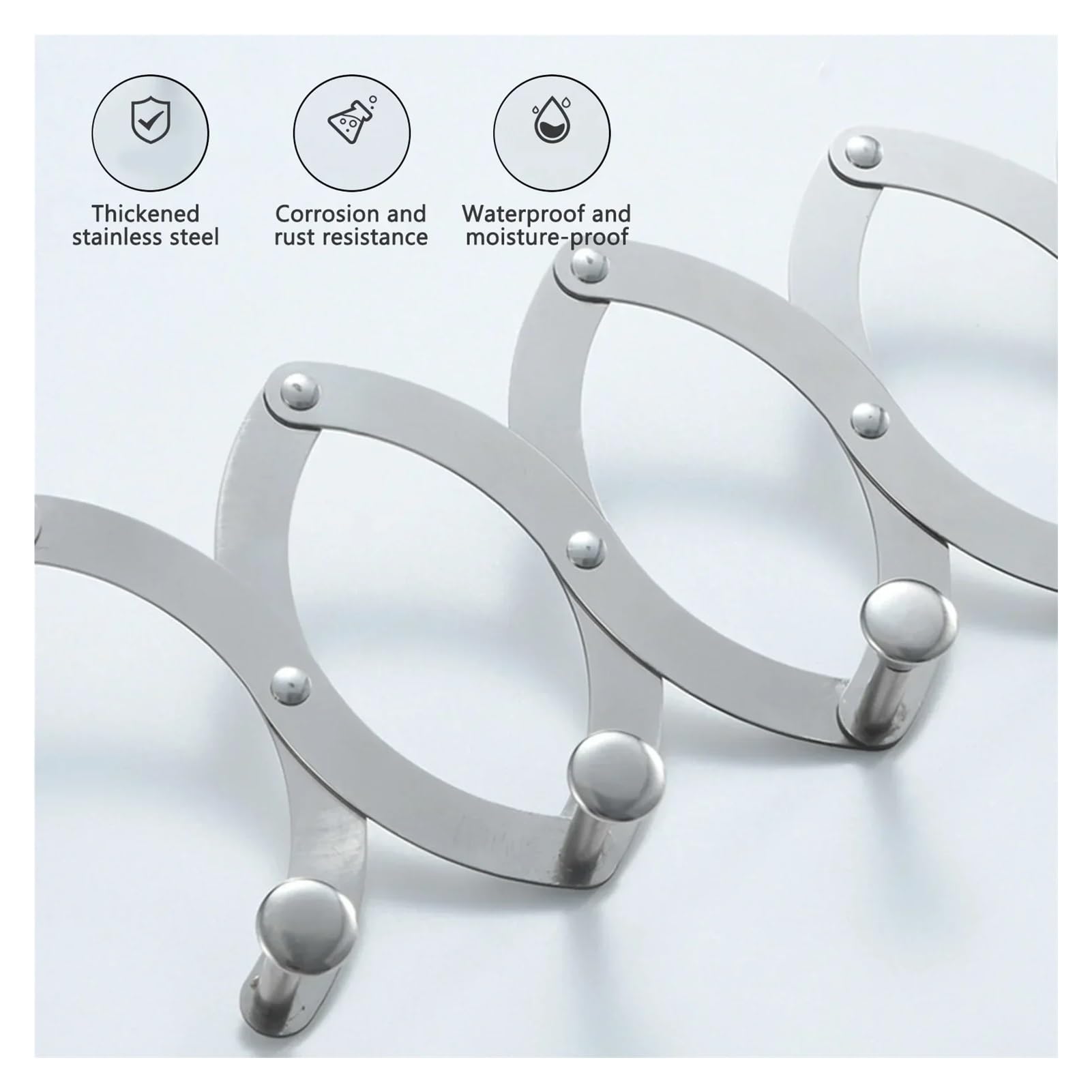Ganchos Para Colgar Puerta Gancho retráctil detrás de la puerta, estante de acero inoxidable con 4/5/6 ganchos(5 hooks,Small Hook)