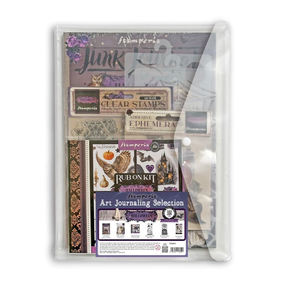 Stamperia - Art Journaling Selection with Junk Journal, Ephemera, Rub-On Kit, Stencils and Stamp. Step-by-Step Tutorial Linked with QR Code. Perfect for Card Making, Journaling and Gifts. (Halloween)