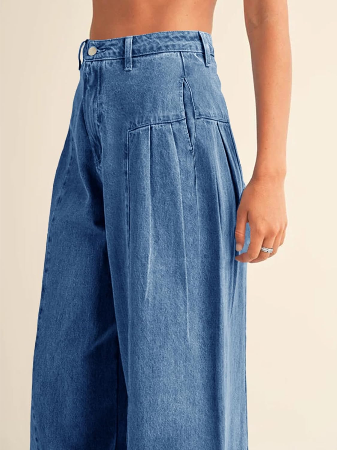 PLNOTME Womens Baggy High Waisted Jeans Loose Boyfriend Wide Leg Side Pleated Denim Pants - Image 6