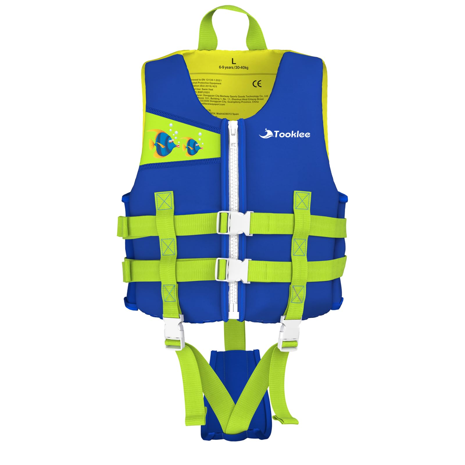 Swim Vest for Kids, 6-9 Years Toddler Swimming Float Vest Training Buoyancy Aid with Collar Handle Safety Reinforced, Kids Swim Vest with Adjustable Safety Strap for Children 30-40 kg - L