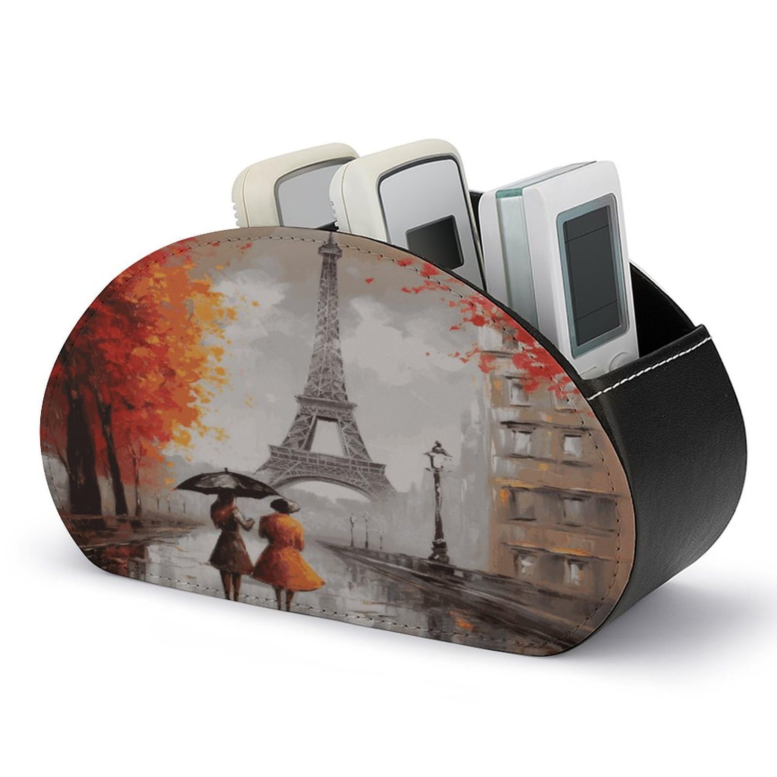 FekiLoot Eiffel Tower Paris Painting Remote Control Holder with 5 Compartments Remote Organizer Caddy for Table TV Remote Caddy Storage Box/Tray Fits Media Controllers Office Supplies