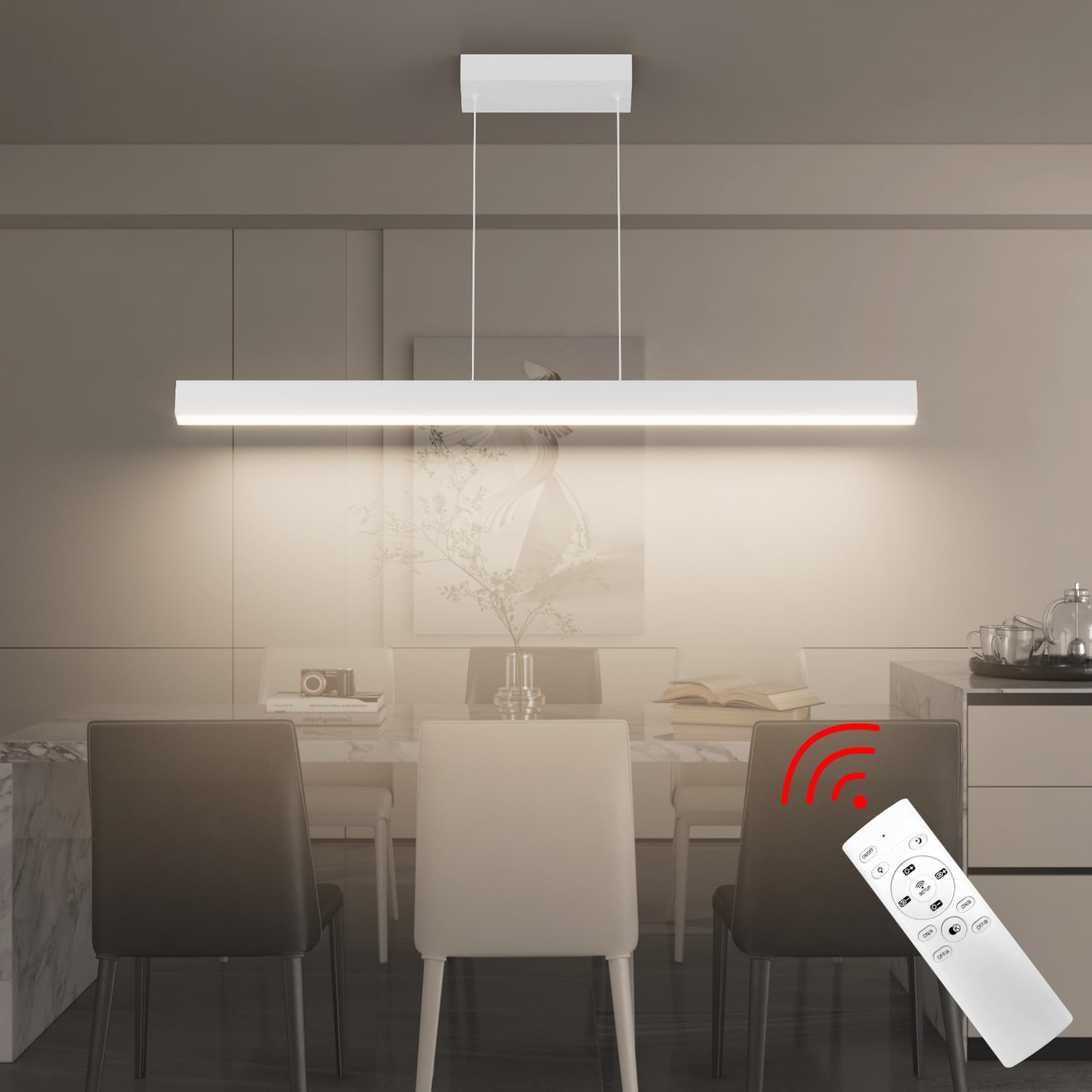 Coinmit LED dimmbare Pendelleuchte, 36W, 100cm Länge, Hängeleuchte mit Fernbedienung, 3000K/4000K/6000K drei Farbtemperaturen einstellbar, moderne Pendelleuchte, geeignet für Wohnzimmer, Weiß