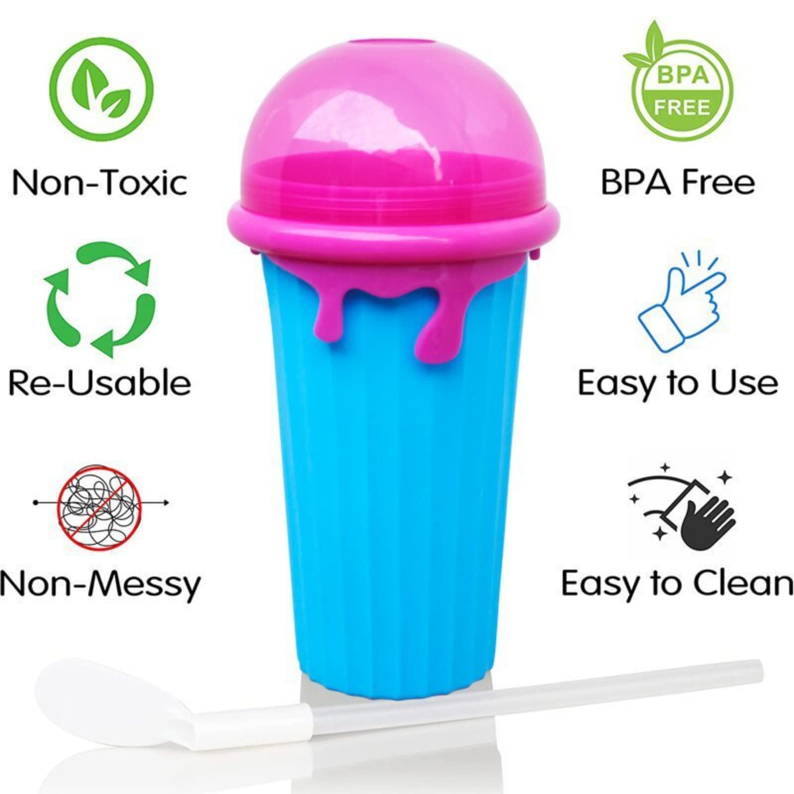 Amazon.co.jp: Slushy Maker Cup、500 ml  Diy自家製Slushy押出カップ冷却カップ、急速凍結マジックカップ2層押出Slushie Maker Cup蓋付きとストローシェイクシャーベット :  ホーム＆キッチン