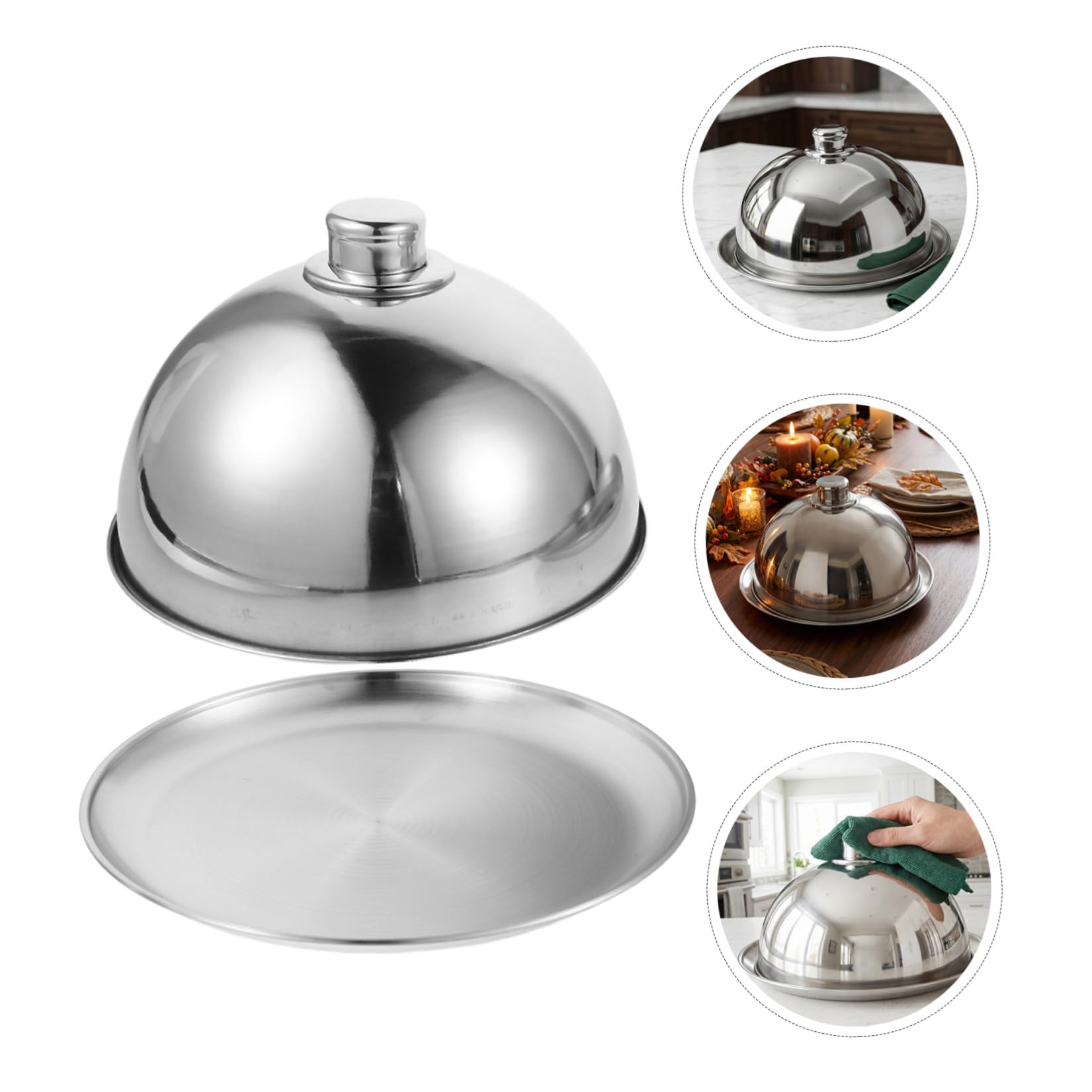 Gadpiparty Cúpula de Acero Inoxidable para Plato Redondo de 30cm, Plata | Tapa Tipo Cúpula para Mesa, Cierre Ajustado y Base Estable, Fácil Limpieza, Uso en Hogares y Restaurantes