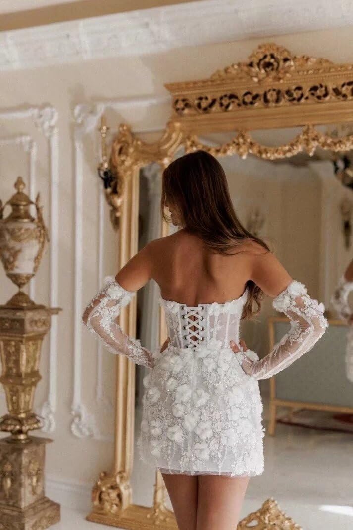 Smileven Short Wedding Dresses for Bride 2025 Lace Mini Formal Bridal Gowns with Sleeves