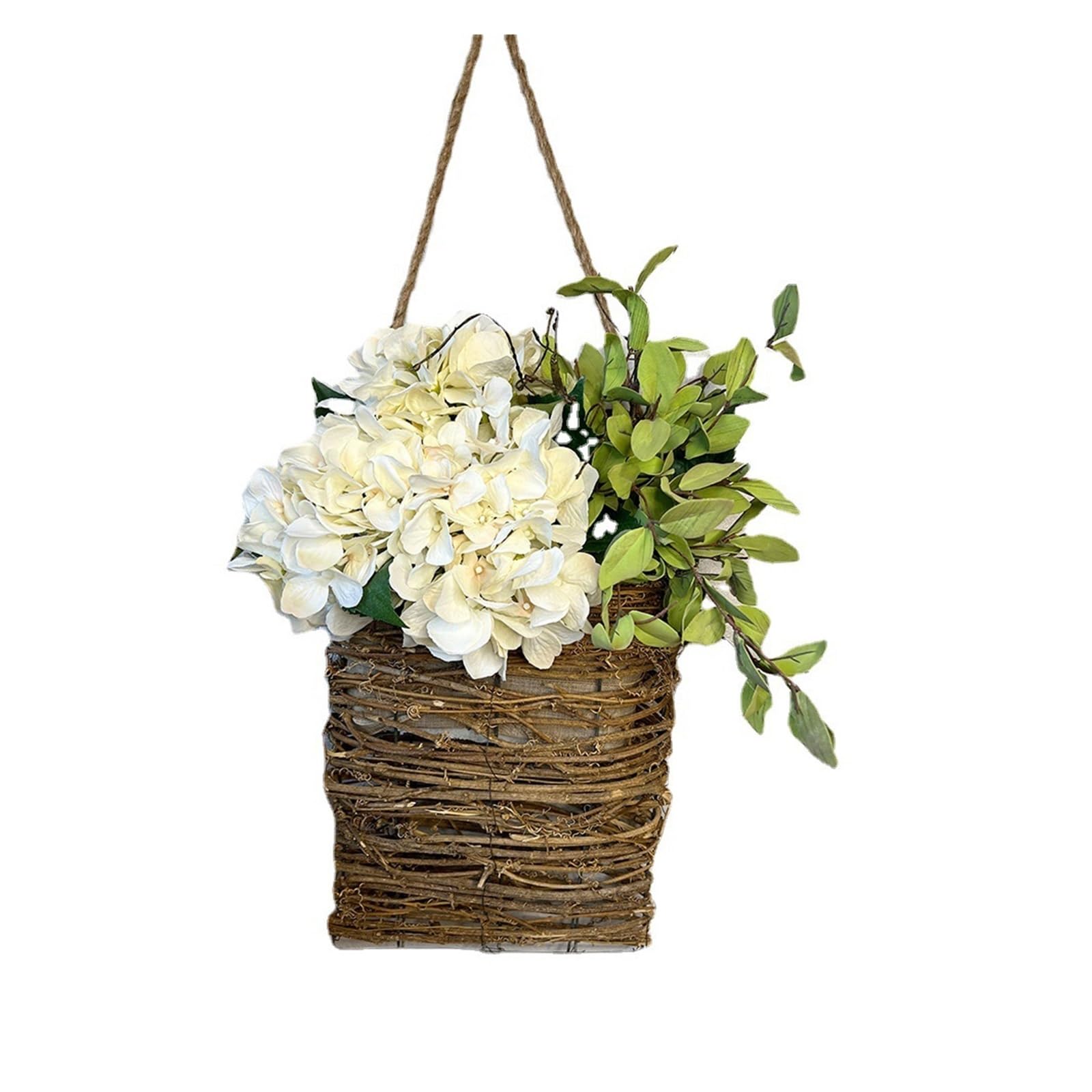 Couronne de fleurs artificielles style panier d'hortensia pour suspendre sur une porte