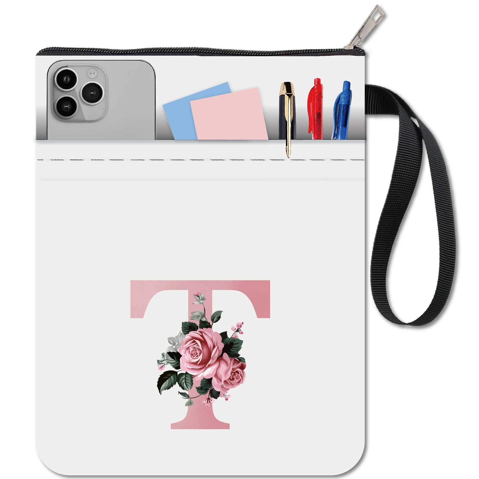 CRASPIRE Letter T Flower Book Sleeve Book Protector with Zipper Waterproof Canvas Pouch Covers for Books Lovers Paperbacks Hardcover Notebook Bible Journal Textbooks Washable Student 8.66 x 11 Inch
