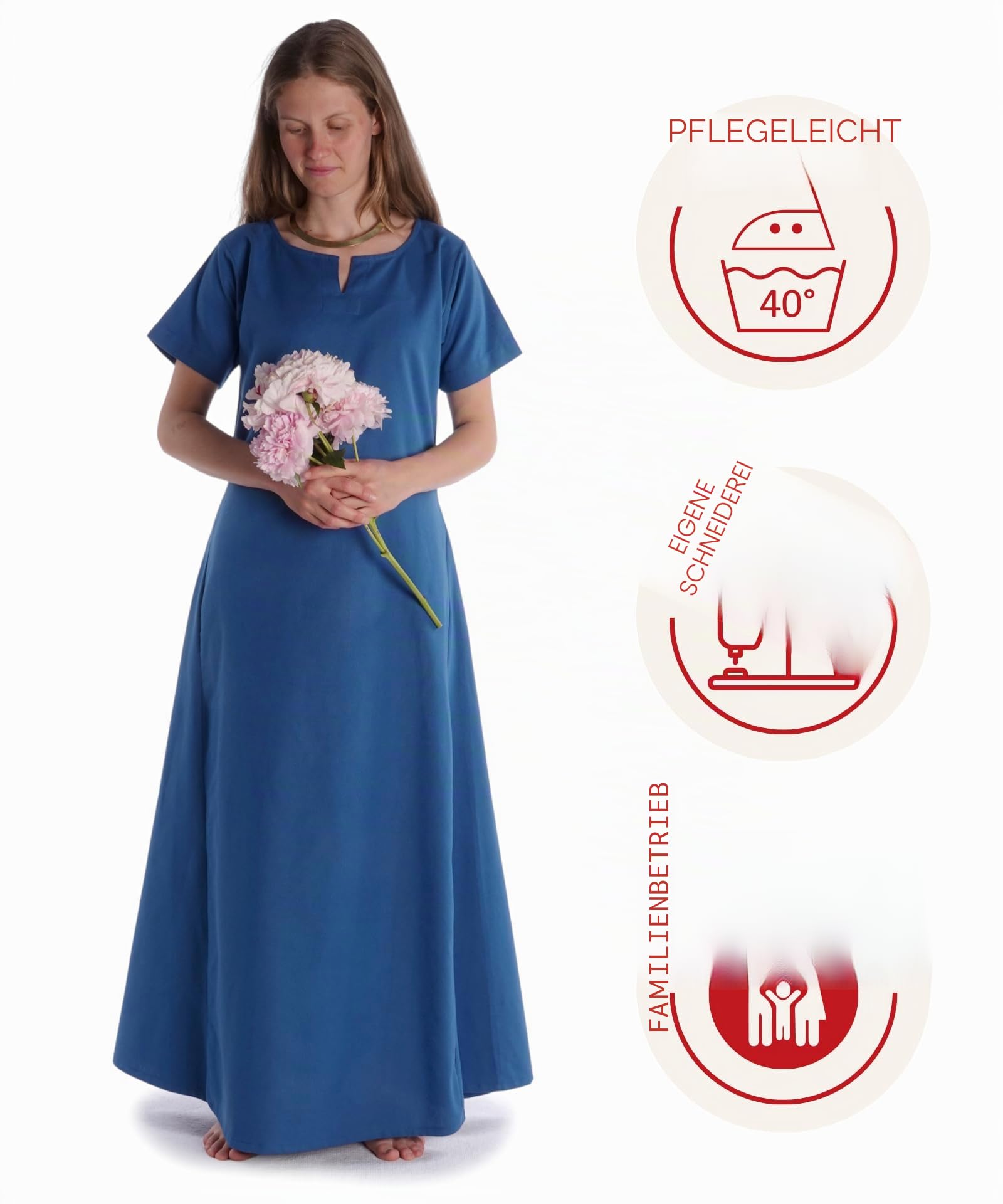 Mittelalter Kleid Hrist aus Baumwolle Hanffarben, Blau, Rot, Hellgrün, Beige S/M,L/XL,XXL/XXXL Gewandung LARP