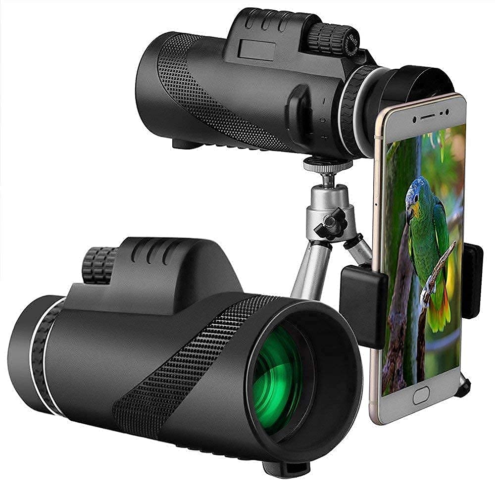 High Power 40X60 monocular telescope with adjustable tripod and clamp Spring for Smartphone, BAK4 Prism for Mobile Phone Bird Watching Hunting Hiking Camping, Telescope m