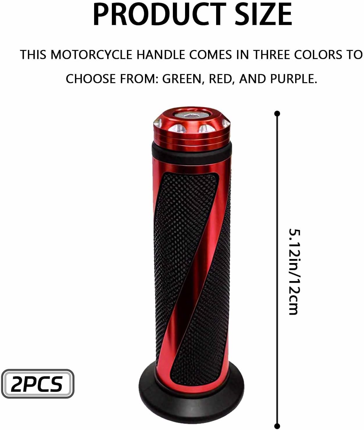7/8" Motorcycle Handlebar Grips, Universal Aluminum Rubber Gel Hand Grips with Bar End Caps, Non-Slip Handlebar Grips Fit for 7/8" Left & 1" Right Motorcycle Scooter Bicycle ATV (Red)