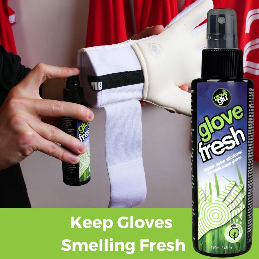 gloveglu MEGAgrip Système d'entretien des gants, Ensemble de gardien de but en 3 étapes, Gloveglu MEGAgrip, Lavage et préparation des gants, Glove Fresh, 3 x 120 ml de sprays pour gants