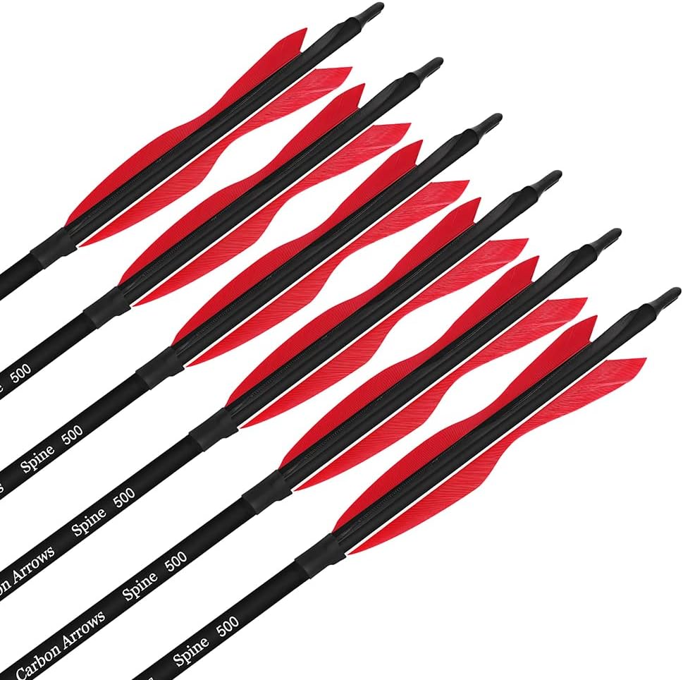 28"/30"/31" Carbon Hunting Arrows Archery Target Practice Arrows with 5" Turkey Feathers Spine 500 for Recurve Bow and Compound Bow 6/12pcs