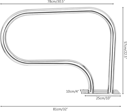 Miniatura 2 de VINGLI Barandilla de mano para piscina, escalera de piscina de acero inoxidable de 3 curvas, pasamanos dobles para piscina enterrada con placa de