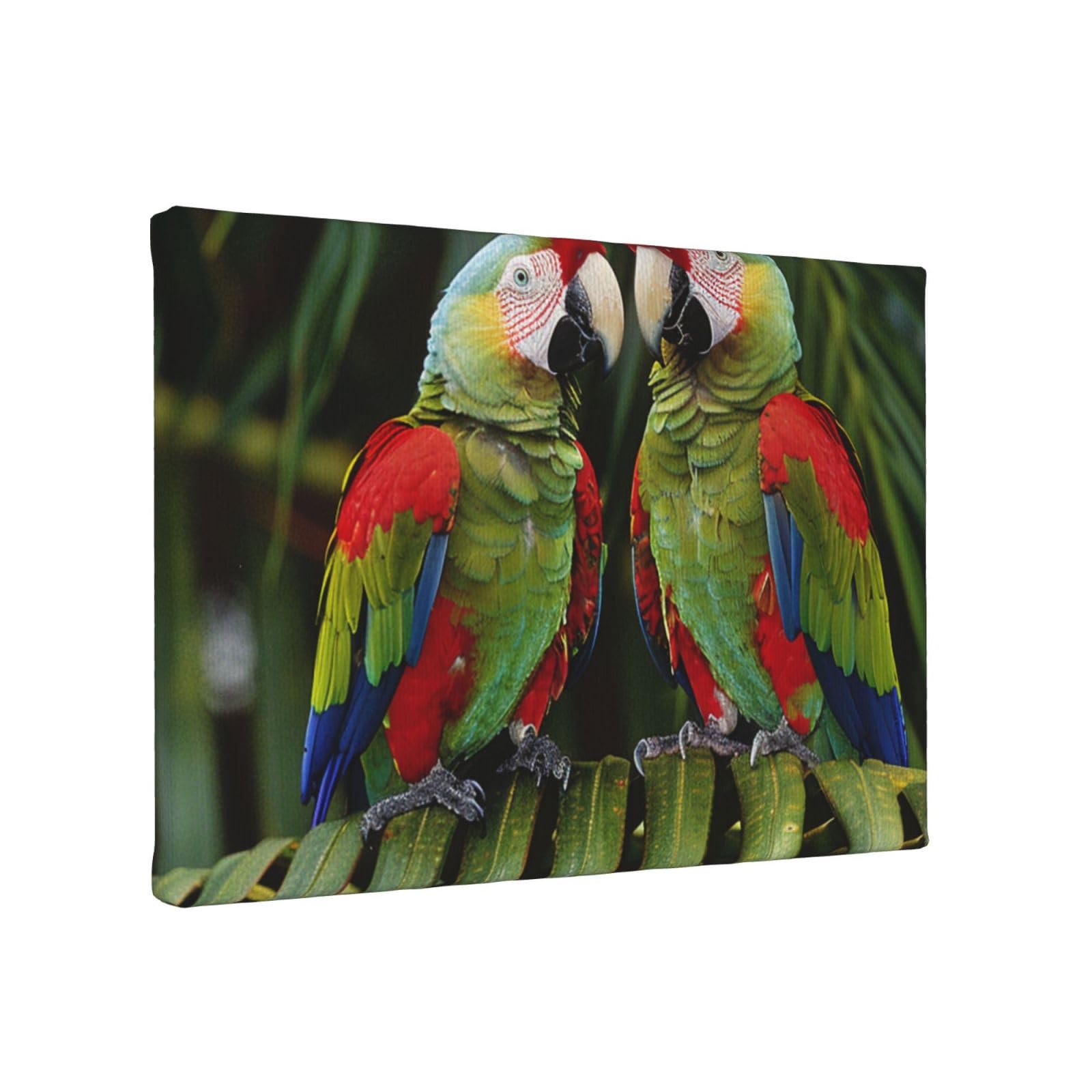 YKLJG Two Parrots on Green Palm Tree Printed Wall Art Canvas Painting 30x20 CM Wooden Framed Picture Painting Artwork Prints for Bedroom Kitchen Home Office Decor