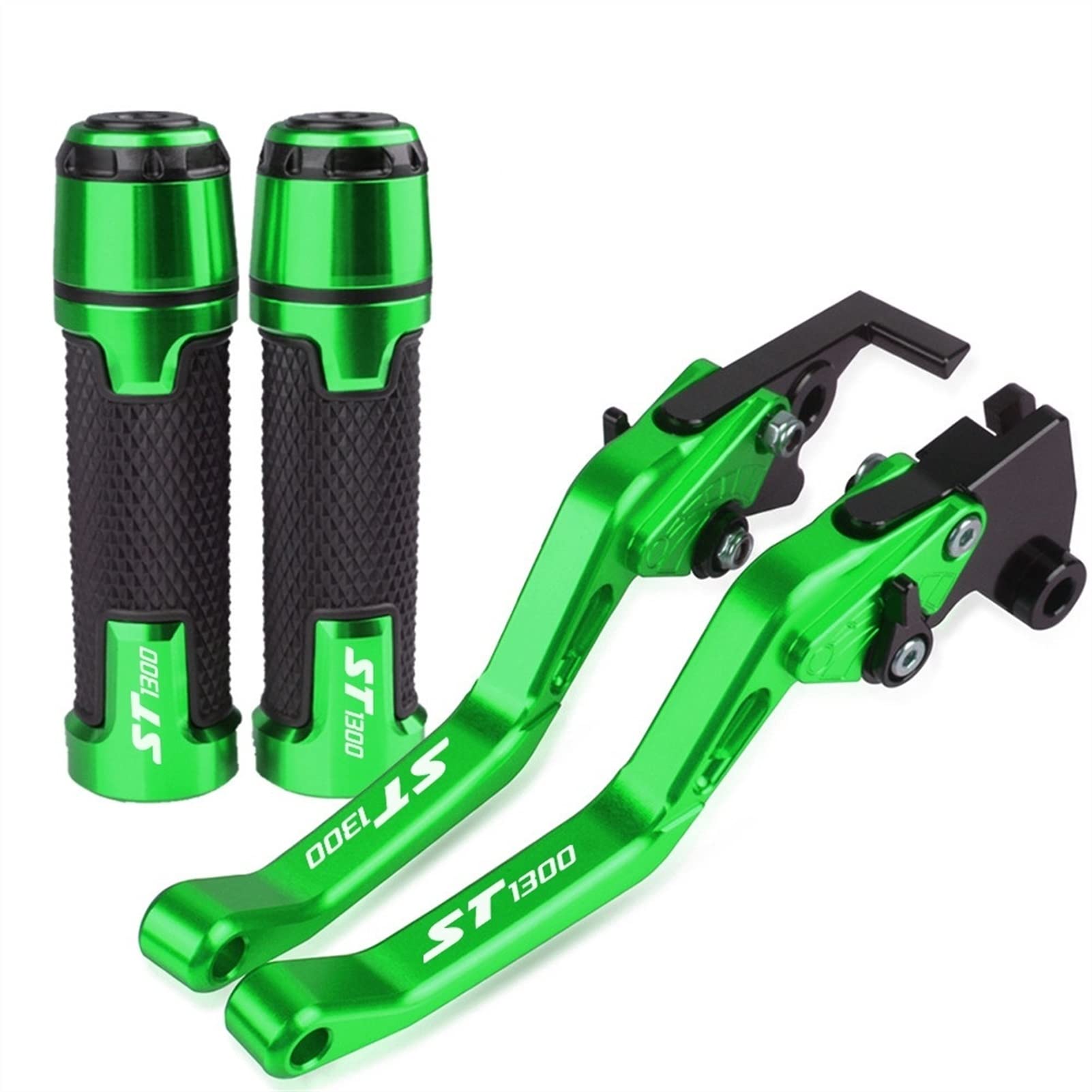 JOOTEN for Honda ST1300 ST1300A 2003-2006 2007 Motorcycle Short Brake Clutch Levers Handle Grips Handlebar Ends Accessories CNC with Logo (Color : Green)