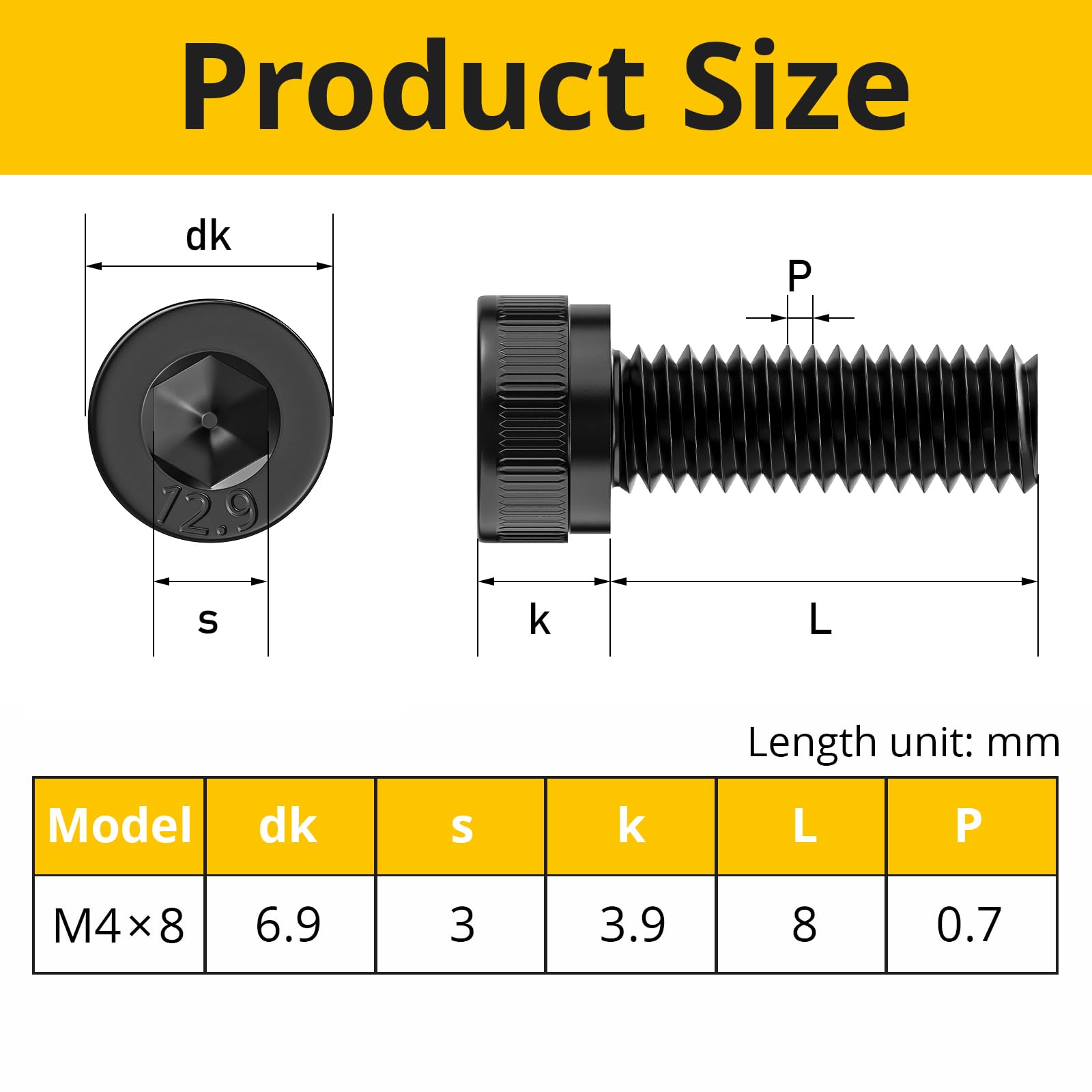 Valorada 120Pcs M4 Bolts, M4 x 8mm Hex Socket Head Cap Screws Bolts, 12.9 Grade Alloy Steel, Black Oxide Finish - Image 2