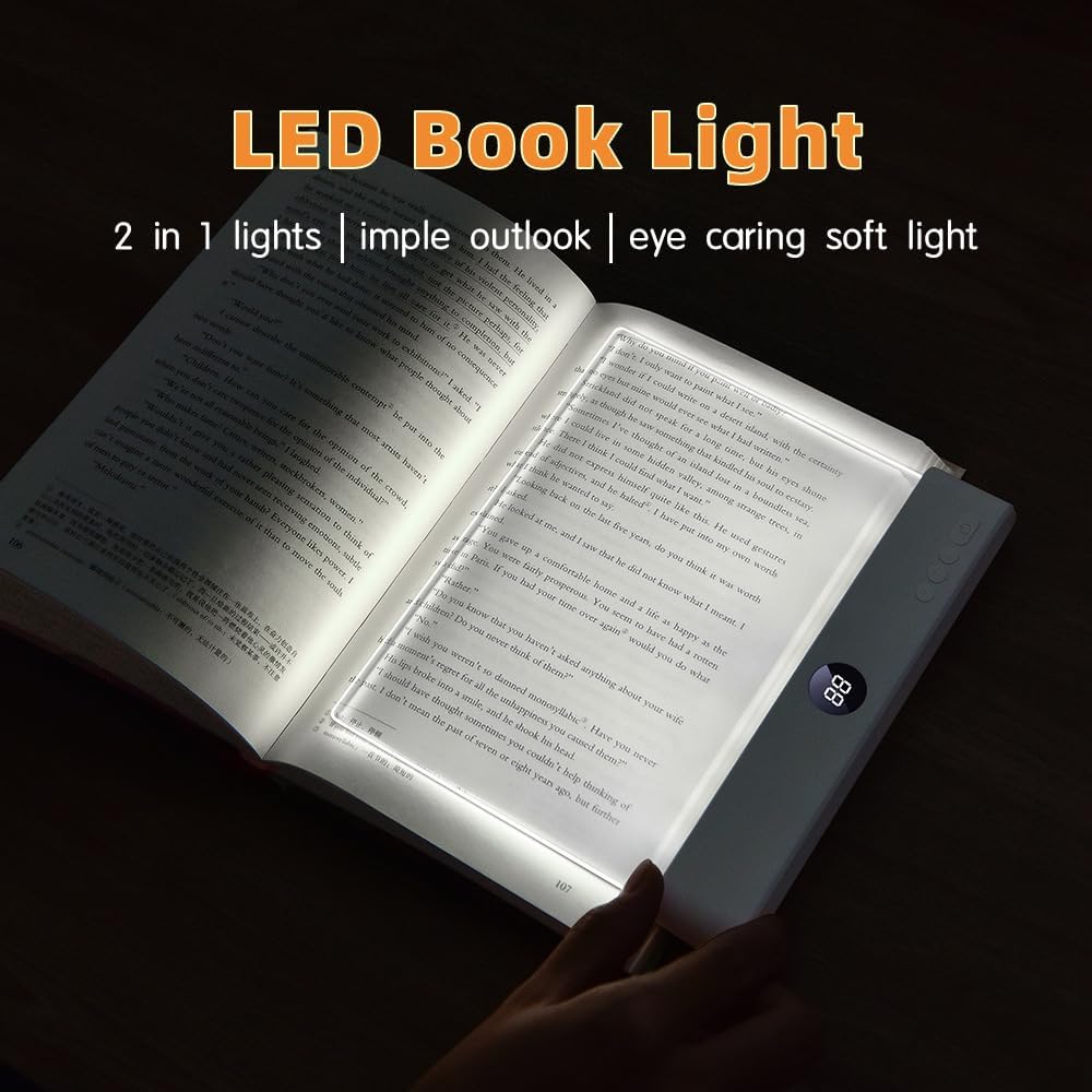 Smart Flat Book Light, Full Page Reading Light, Page Lights for Reading, with Timer 3 Colors and Brightness Adjustment, for Readings in Bed At Night (#1)