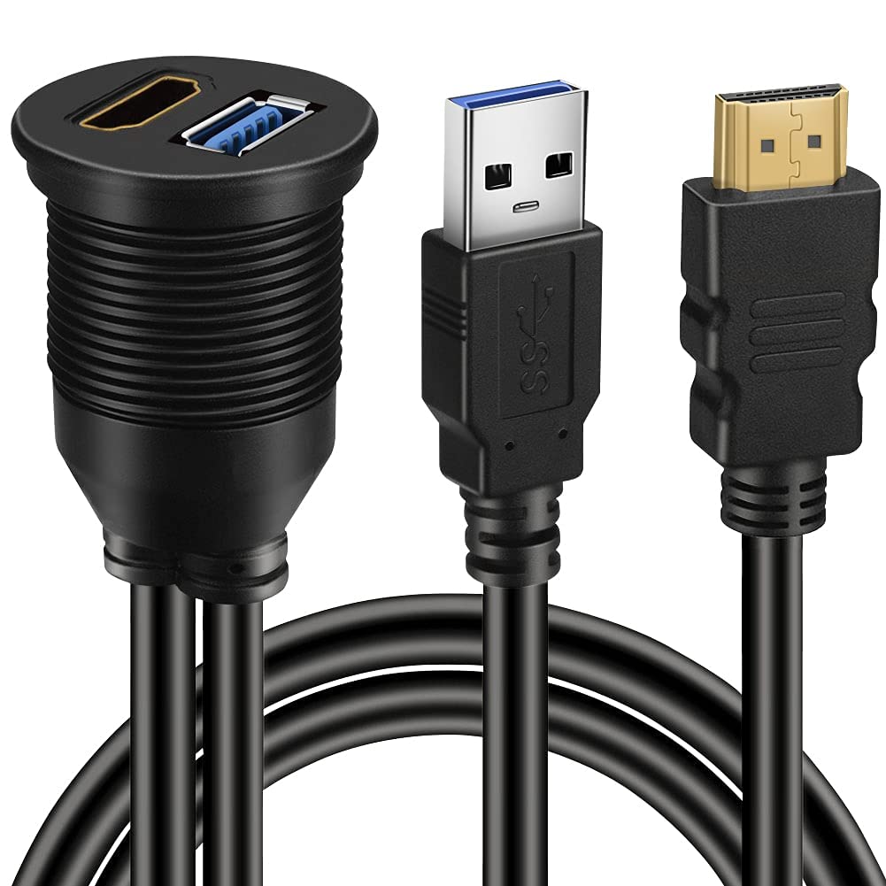 USB 3.0 & HDMI Male to Female Adapter Cable Flush Mount Extension with Mounting Bracket Dash Mount Adapter Male to Female-image-6
