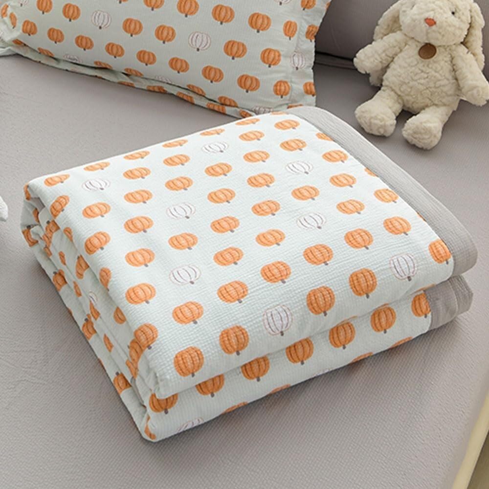 Bedspread – Fine-striped, Double-sided & Patchwork(Pumpkin,180x200cm)
