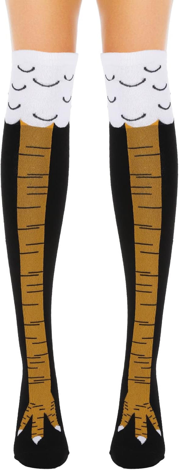 WLLHYF Socks with Chicken Legs, Crazy Funny Overknee Socks, Creative Novelty Socks, Stove Pipe Socks, Knee-High Turkey Socks, Halloween for Women and Girls