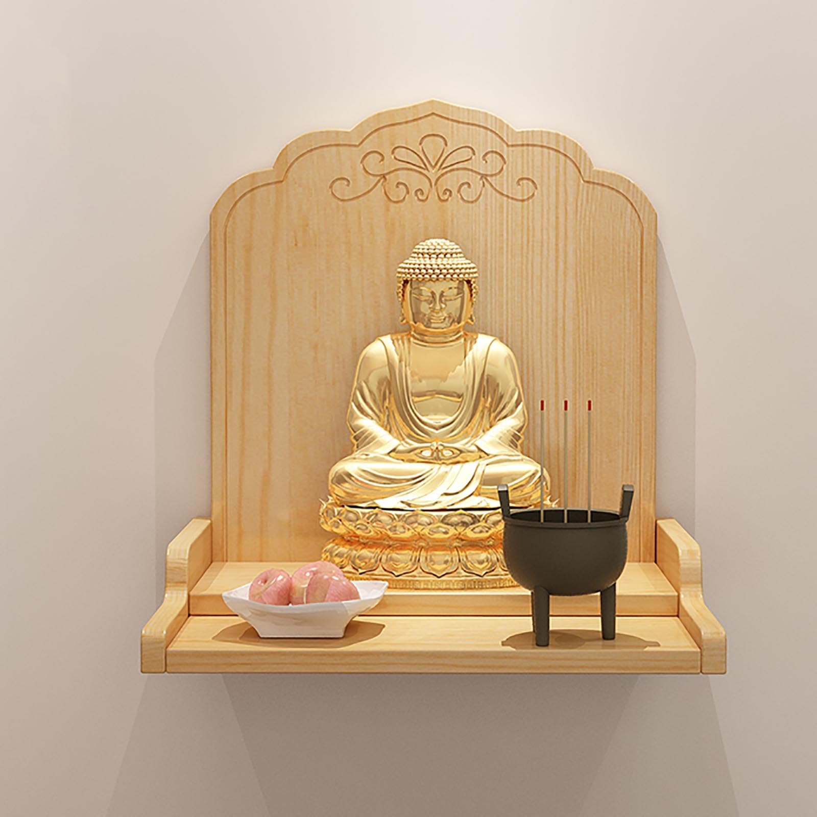 Autel mural de méditation 36 cm avec niche bouddha pour déco intérieure