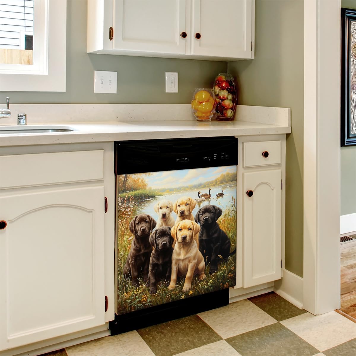 Labrador Retriever Dogs Dishwasher Magnet Cover Decorative Refrigerator Covers Magnetic Reusable Dishwasher Door Cover Kitchen Appliance Sticker Cover 21x26Inch