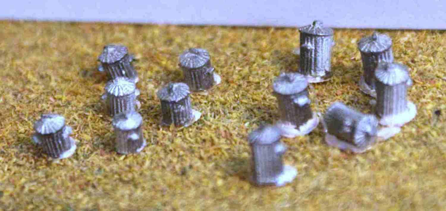 Langley Models Dustbins- 6 large, 6 small N Scale UNPAINTED Metal Model Kit A14