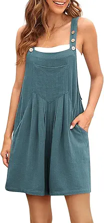 AUTOMET Jumpsuits for Women Casual Summer Shorts Overalls Button Up Comfy Rompers Sleeveless Jumpers with Pockets 2023