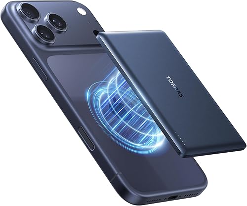 Miniatura 13 de TORRAS MiniMag - Banco de energía, cargador portátil inalámbrico ultra delgado de 5,000 mAh con cable USB-C, carga rápida para iPhone Air MagSafe,
