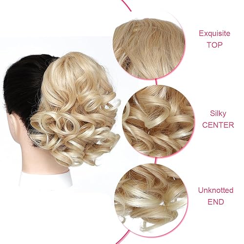 Miniatura 4 de BETHANY Extensión de cola de caballo con cordón de 10 pulgadas, extensiones de cabello sintético corto suelto y ondulado para mujer, uso diario