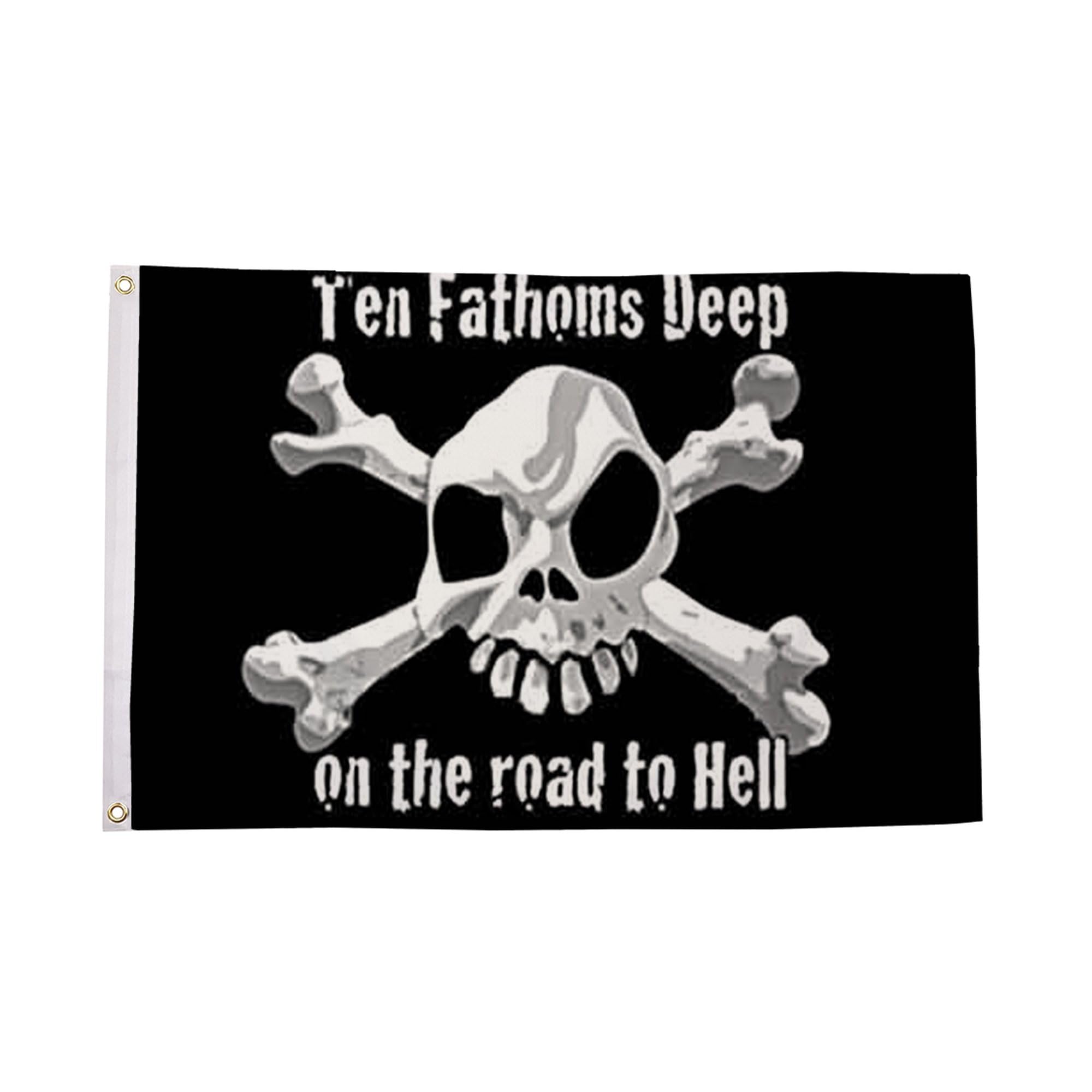 Flagtex Pirate Flags Ten Fathoms Deep 5ft x 3ft (150cm x 90cm) - Nautical Pirate Banner Ocean Theme, Jolly Roger Flag for Garden Display, Pirate Party Decorations — image 1