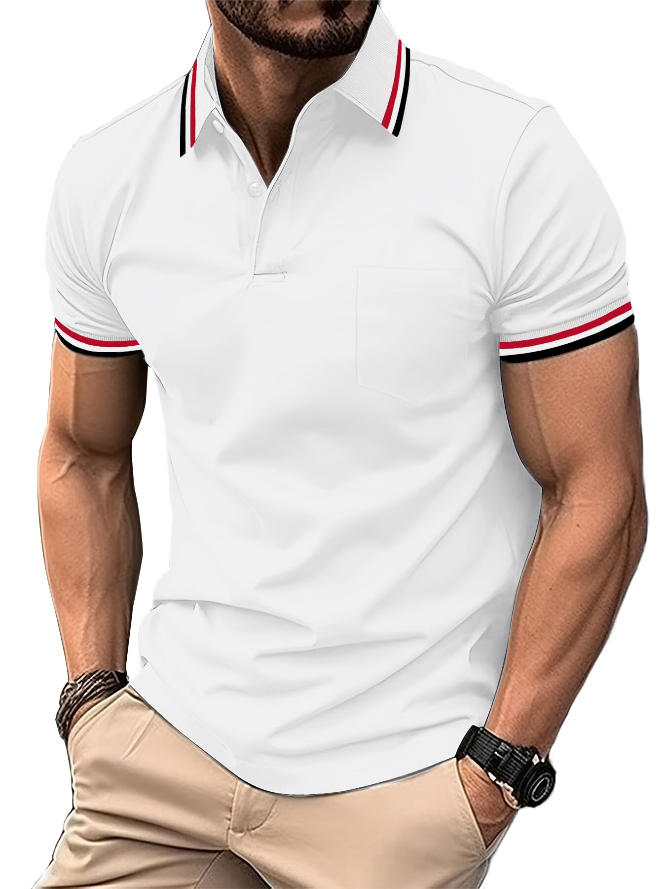 zitysport Polo Uomo Camicia a Maniche Corte Camicia da Golf Traspirante Uomo Camicie estive Sport Basic Slim Fit Tshirt con Tasca sul Petto Polo Shirt