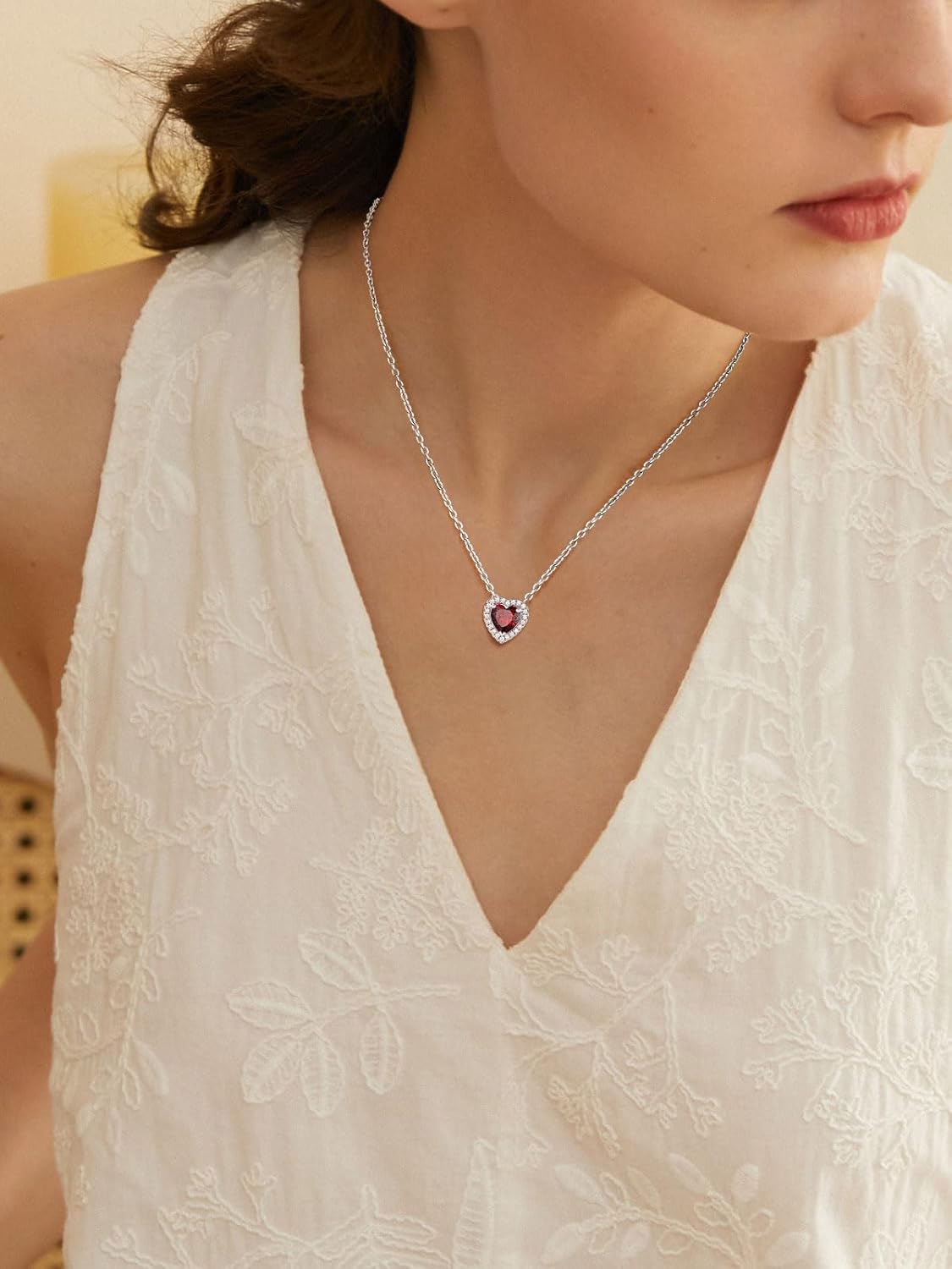 FindChic Dainty Heart Birthstone Necklace for Women Mom Girls Platinum Plated CZ Pendant Sparkly Birthday Anniversary Valentine's Gifts for Her Mom, with Gift Box - Image 3