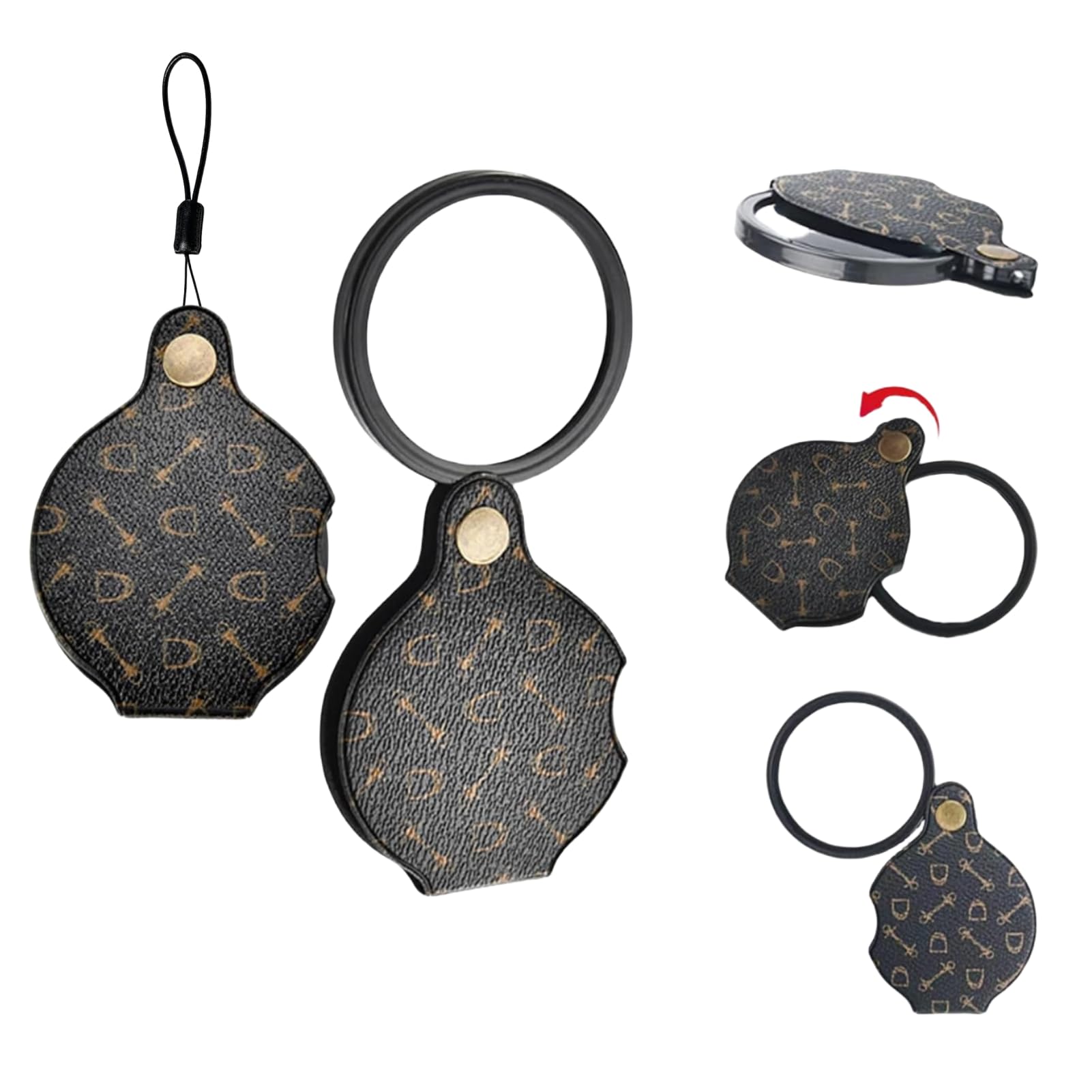 2PCS 15X Magnifying Glass Loupe Small Pocket Magnifying Lenses Glass Rotating Protective Holster and Leather Lanyard for Seniors Reading Inspection Coin Hobby Jewelry or Exploring (2 Black) - Image 3