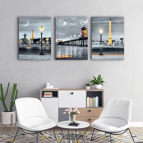 Miniatura 6 de MHARTK66 Decoración de pared para dormitorio familiar, arte de pared para sala de estar, decoración de pared moderna para baño, vistas nocturnas,