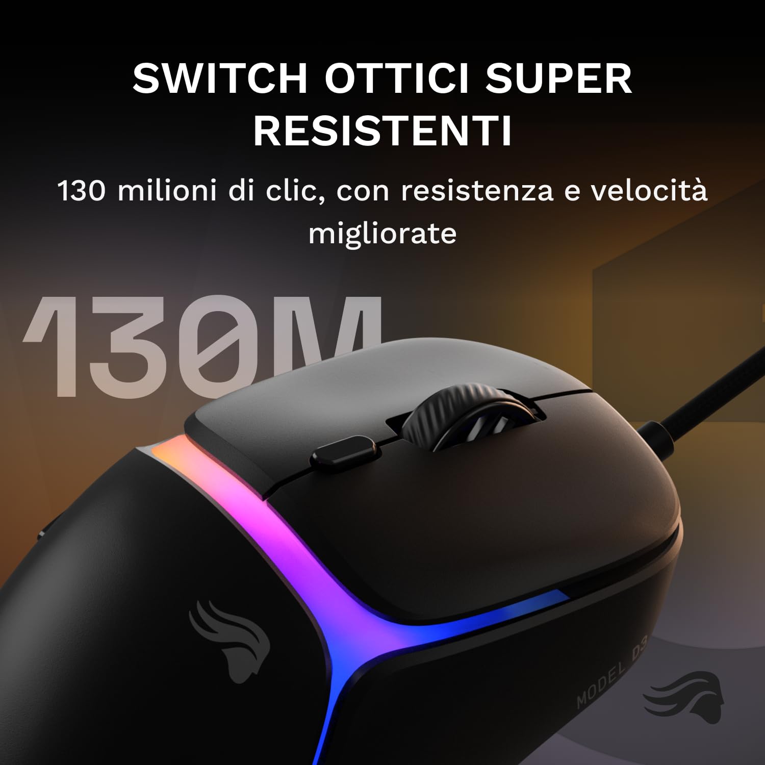 GLORIOUS Gaming - Model D3 mouse da gaming cablato: ultraleggero (57 g), switch ottici da 130M di clic, sensore BAMF 3.0 30K DPI, tracciamento 750 IPS, accelerazione 50 G, per ogni impugnatura - Nero