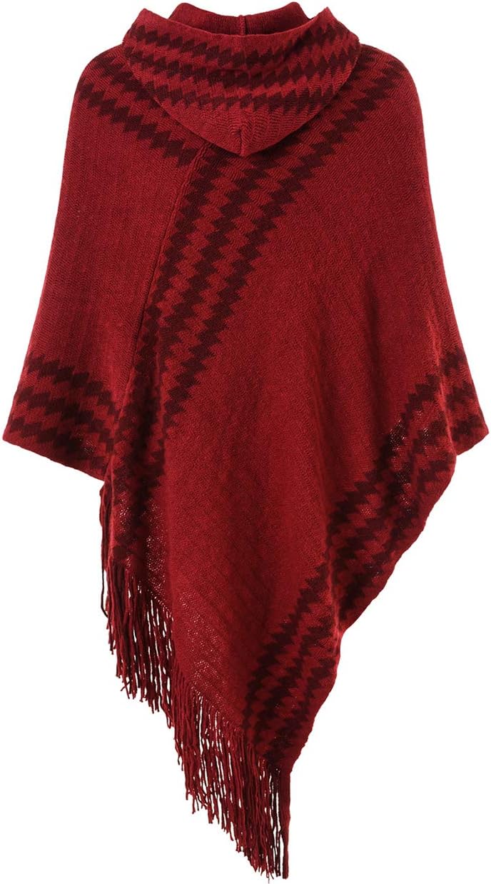Ferand Women's Cozy Zigzag Poncho Sweater Lightweight Fringe Cape Cloak with Hood - Image 3
