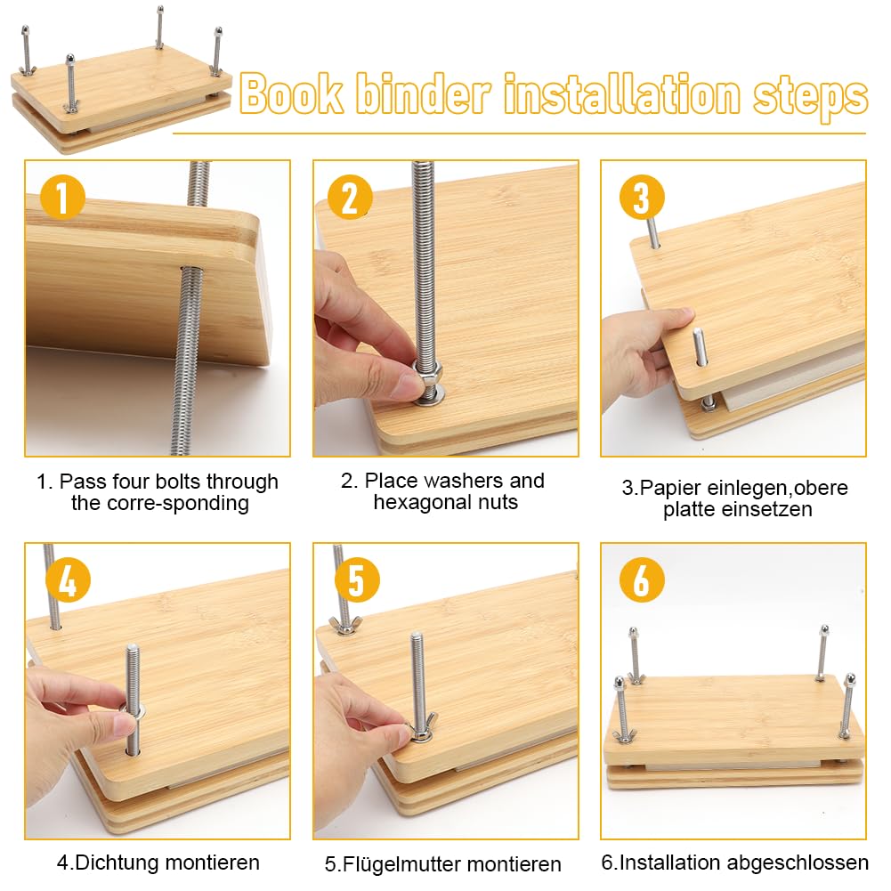 RANJIMA Buchbindesets teiliges, Buchpresse aus Holz Buchbinder Set Buch Binde Kit für Buchreparaturtuch Buchbinderleinen Buchbindebedarf Hand Buch Binde Werkzeuge Falzbeine zum Reparieren Alter Bücher