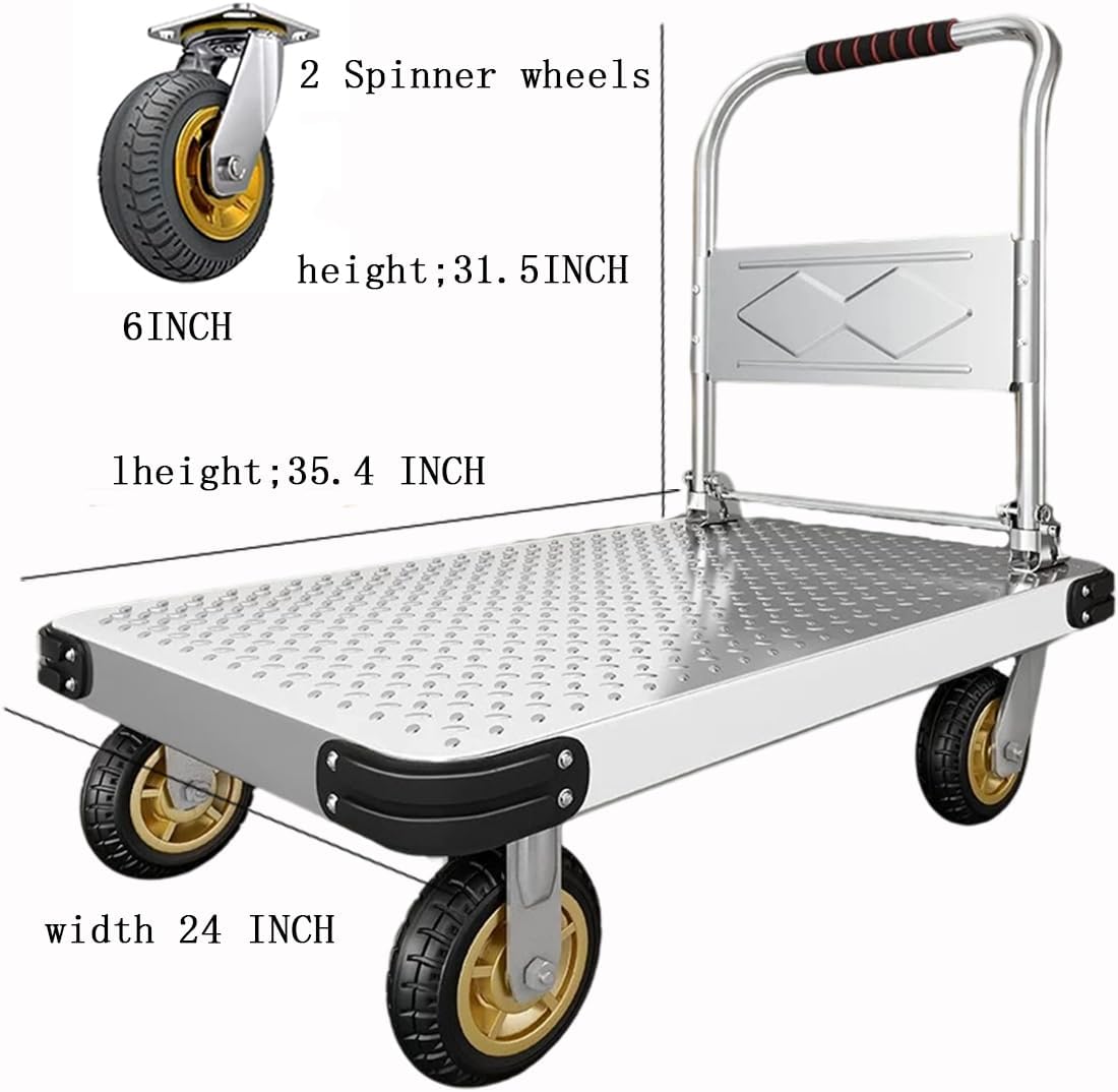 Platform Trucks Industrial Trolley 36X 24 inches Portable Moving Cart Large Flatbed with Wheels 2425 lb. Load Capacity (Black)