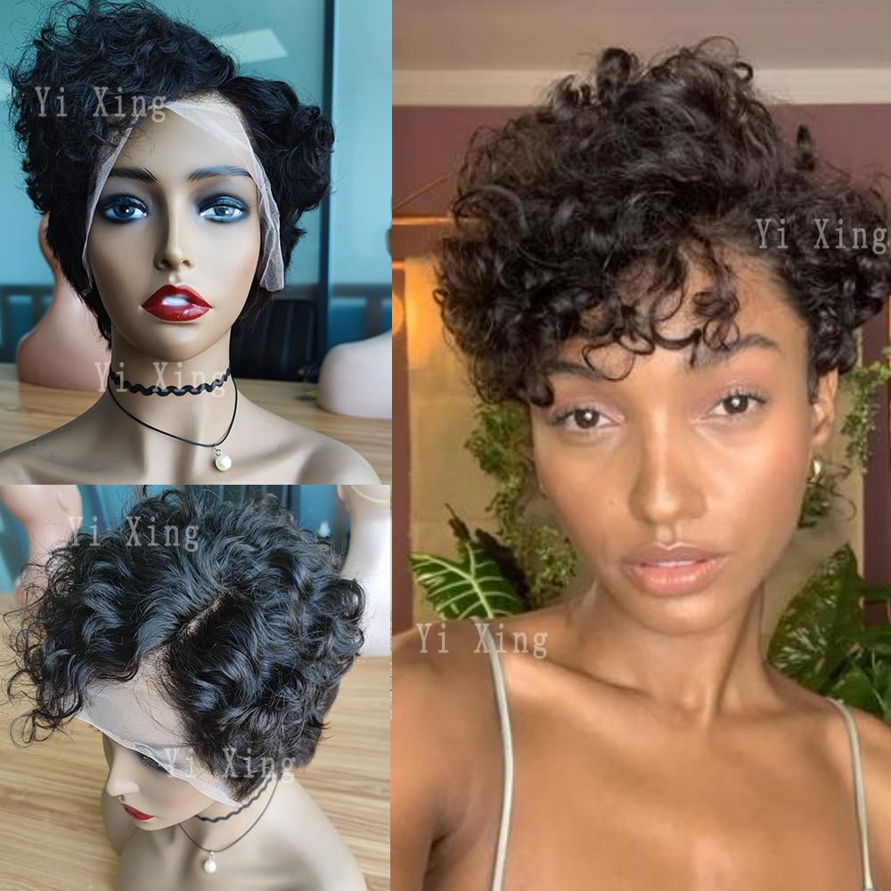 Amazon.com : Short Curly Pixie Cut Human Hair 13X6 Lace  display picture 2