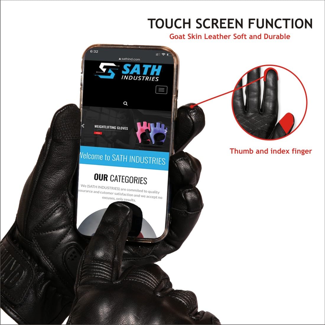 Gants de moto en cuir pour homme et femme | Écran tactile | Doigt complet | En cuir de chèvre avec phalanges rigides